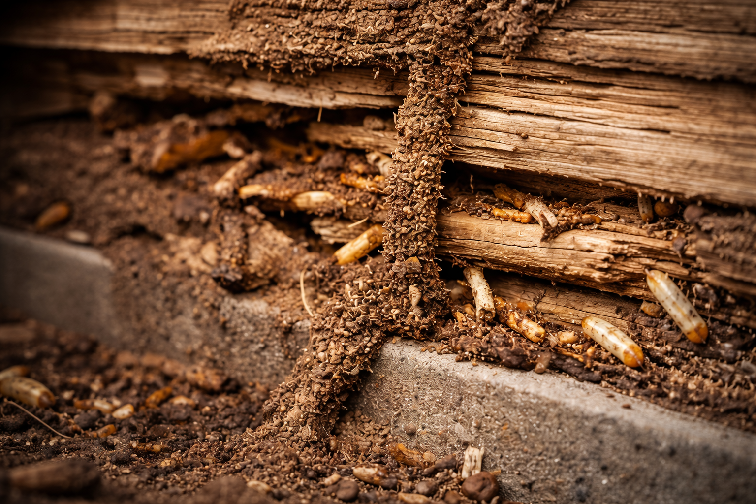Visible termite damage and termite activity